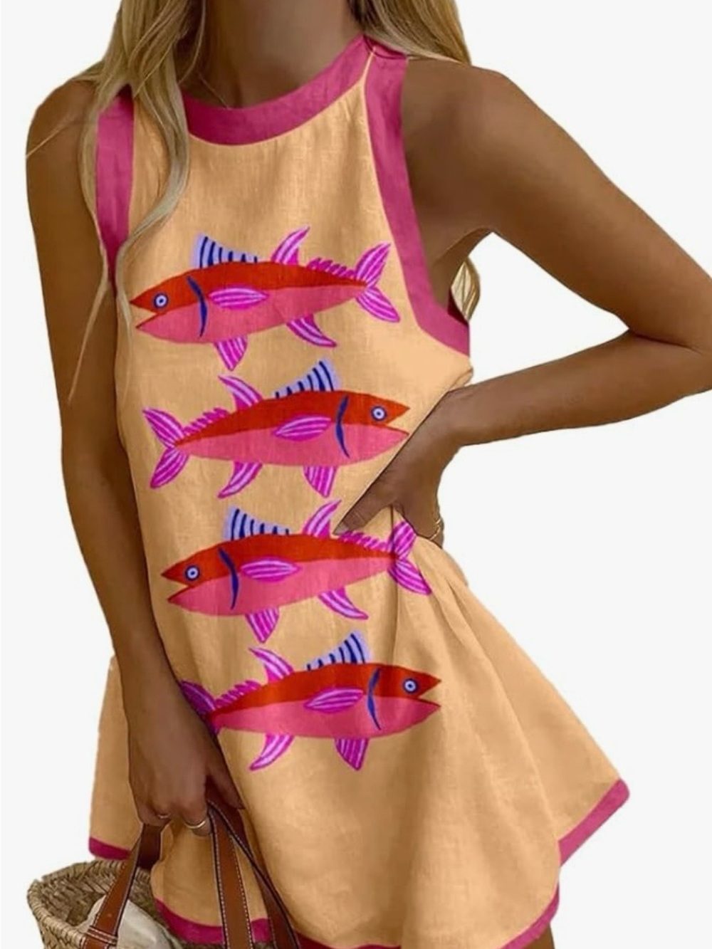NWOT Pink & Peach Fish Print Sleeveless Dress - Unbranded